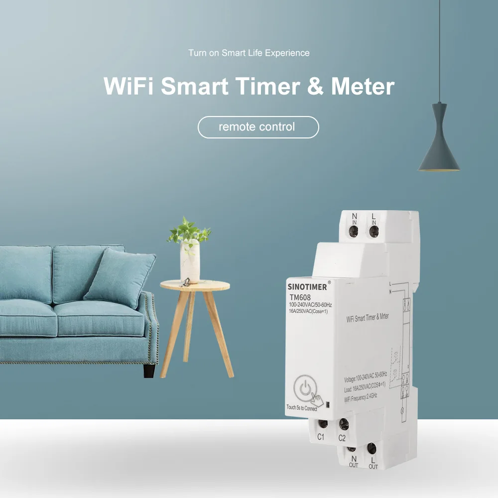 

Tm608 Smart Wifi Single-Phase Energy Meter 16A 100-240V Mobile App Remote Control Household Multifunctional Rail Energy Meter