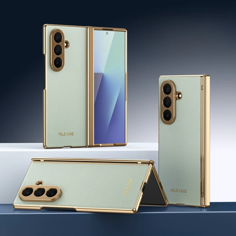 Luxury Electroplated Frame Leather Case with Screen Protector and Hinge Protection