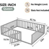Queen Size Montessori Floor Bed, Multifunctional Wood Bed Frame with Fence & Door for Children Boys Girls Bedroom Living Room 2
