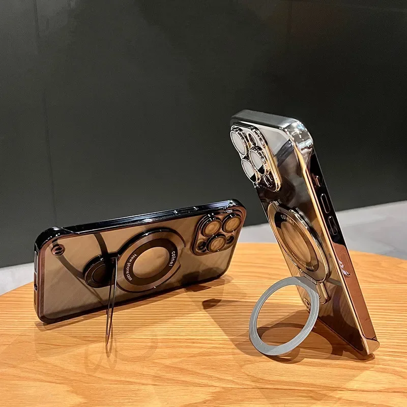 Sleek Borderless Magnetic Case with Folding Holder and Glass Camera Protector