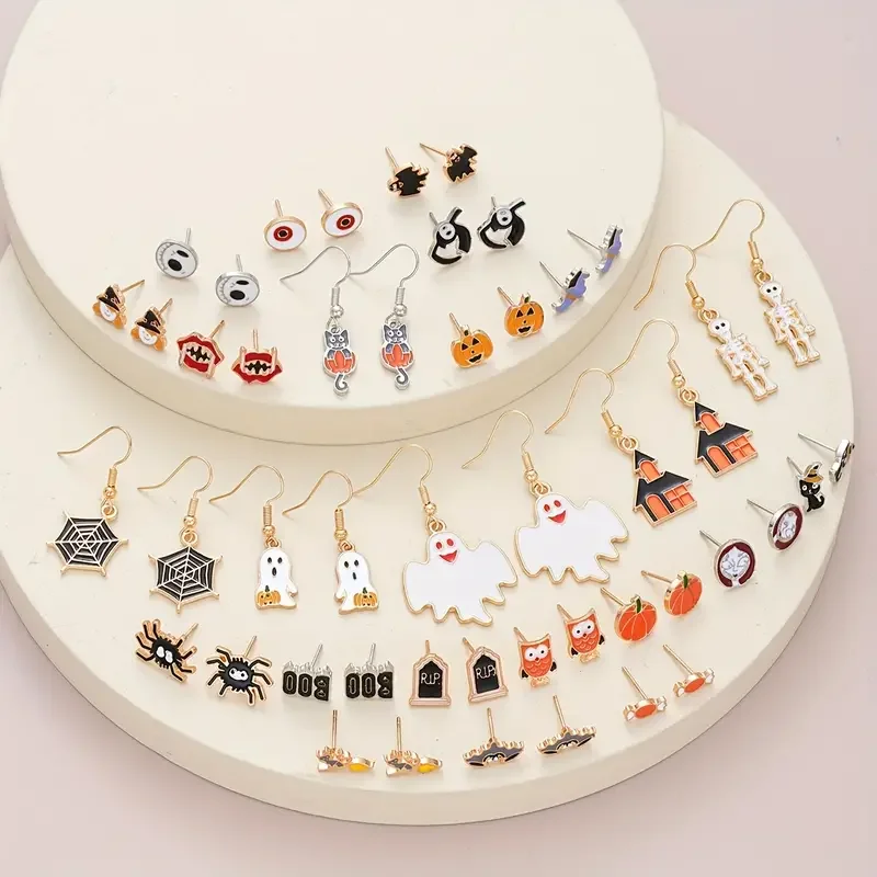 52 Pcs Halloween Women Jewelry Set Punk Cartoon Ghosts Bats Pumpkins Earrings Pendant Necklaces Festive Season Jewelry Gift 2024