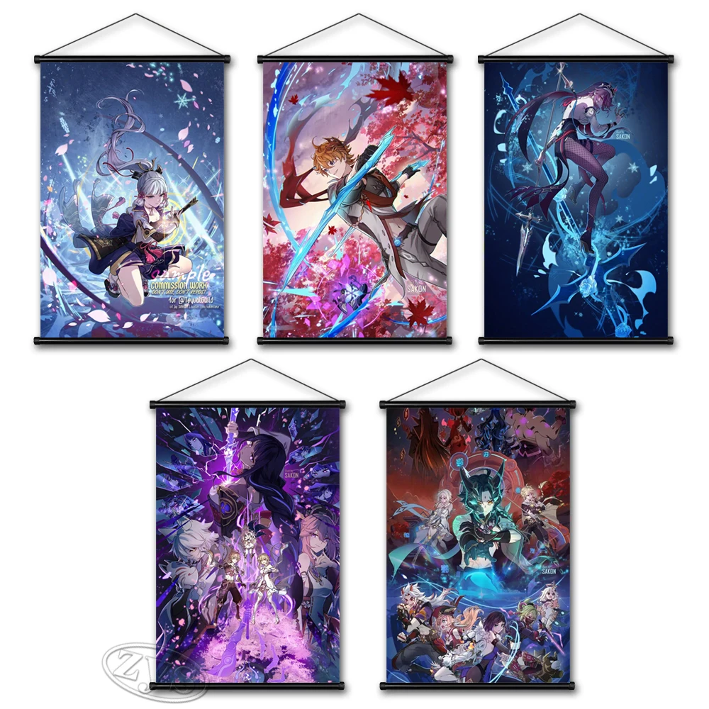 

Scroll Genshin Impact Hanging Poster Albedo Canvas Painting Print Game Wall Art Mural For Family Children Room Decor Pictures