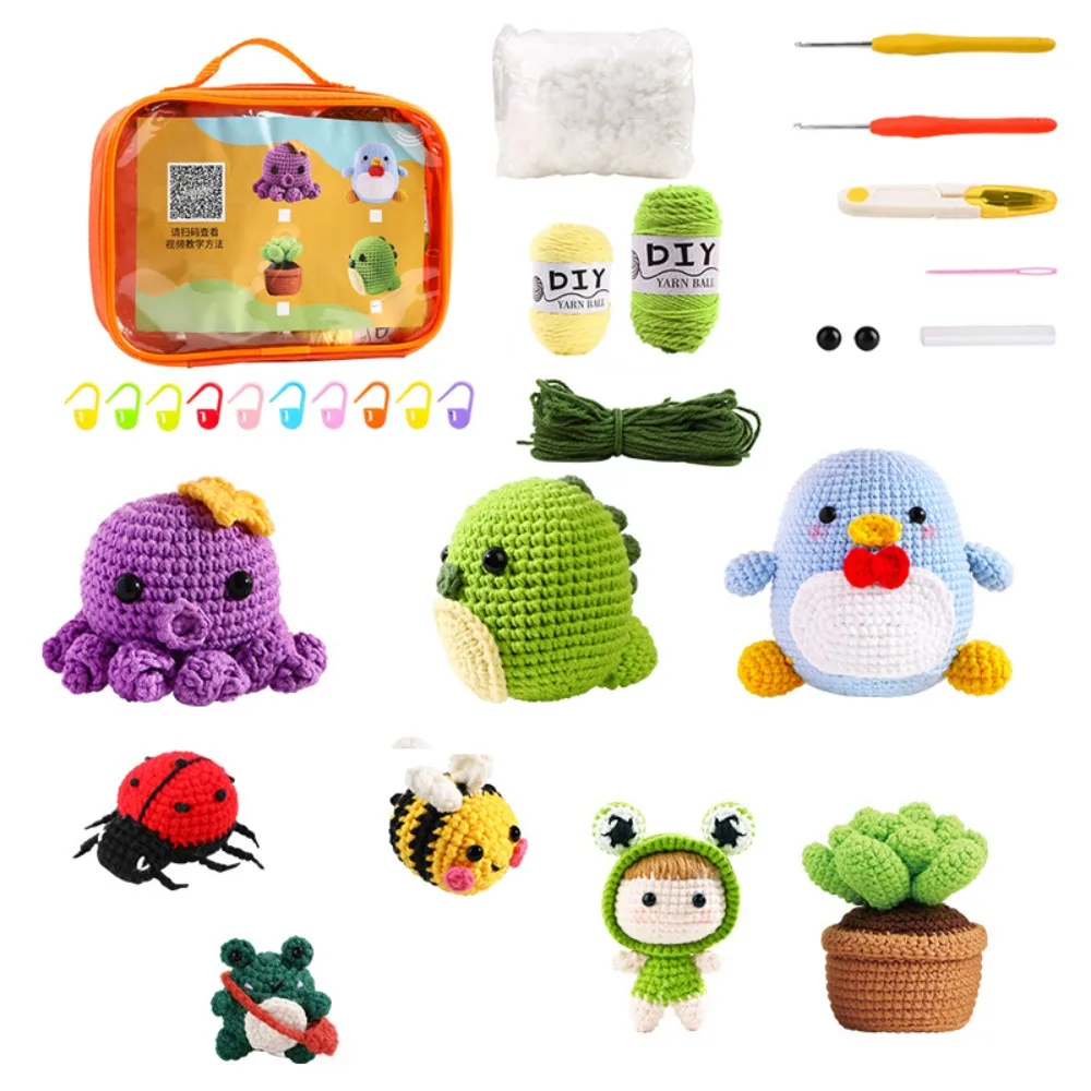 Crochet Animal Kit For Beginners With Video Tutorial Cotton Knitting Yarn  Thread Needles Hook Knit Tool Set DIY Craft - AliExpress