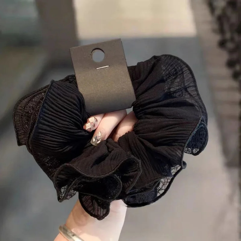 Elegant Lace Mesh Scrunchies for Women - Large Hair Accessory & Ponytail Holder