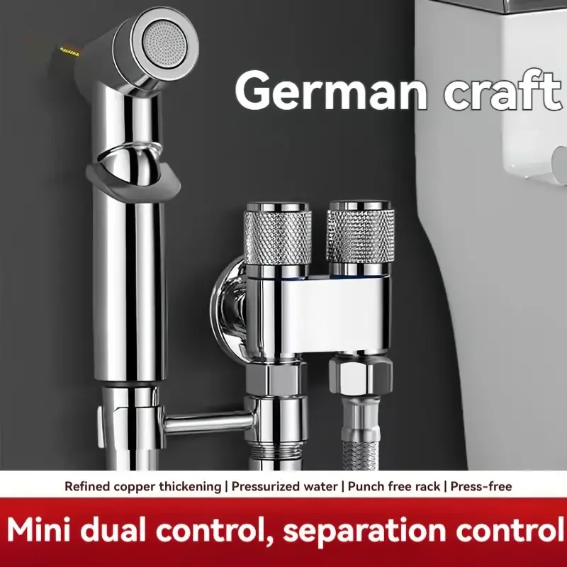 Handheld toilet spray gun kit - easy to clean, battery free, with 2-in-1 angle valve for efficient deep bathroom cleaning