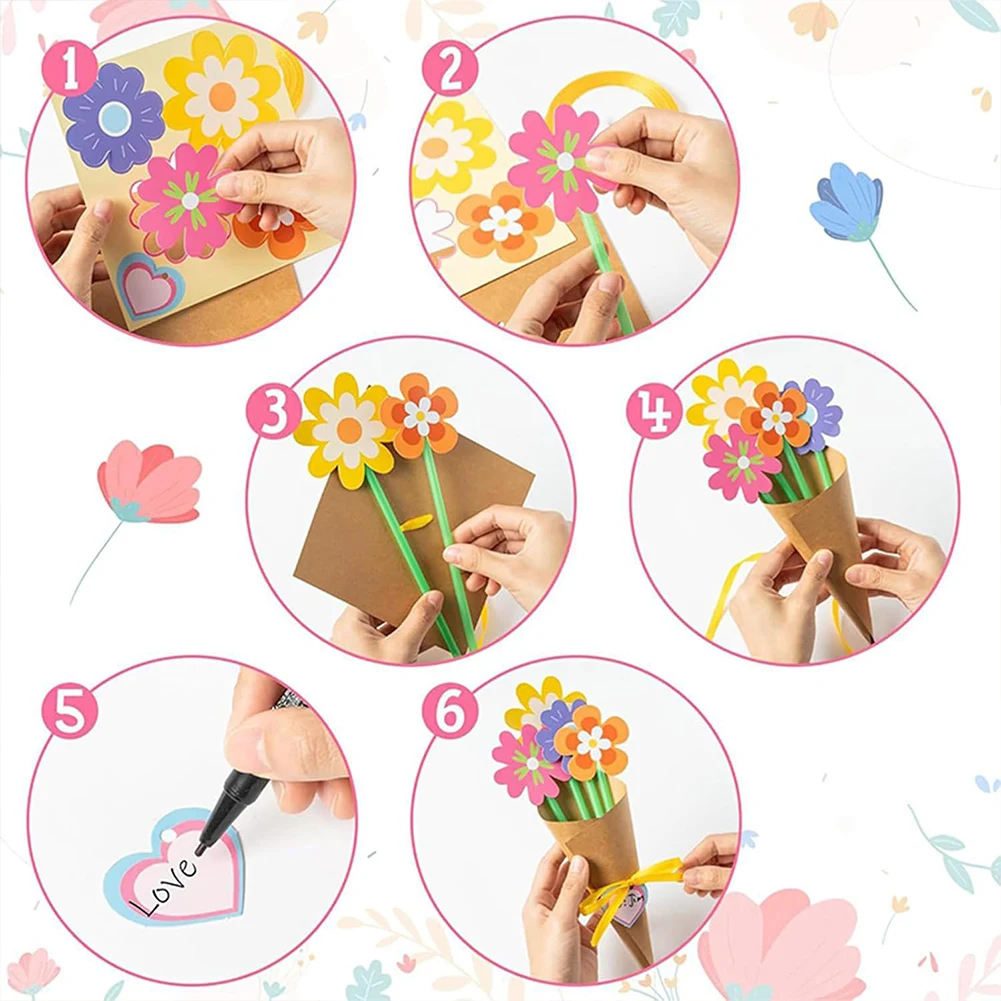 꽃다발 공예 키트 DIY 꽃다발 인사말 카드 어머니의 날 감사 선물용 인공 꽃 공예 키트