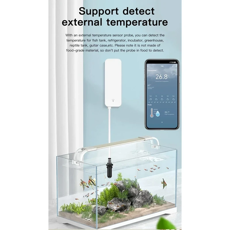 스마트 홈 습도계 APP 모니터링을 위한 외부 프로브가 있는 Tuya WiFi 온도 습도 센서(식물용) Aquarium-A86Z