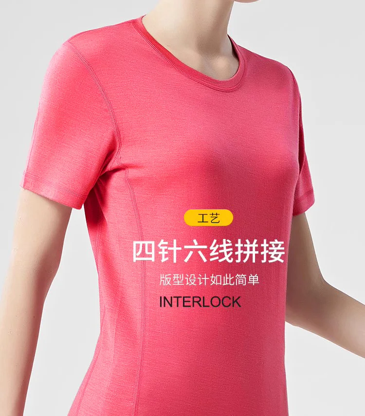 Women's merino wool T shirt short sleeve crew Next to Skin base layer tops sports clothing Quick dry 3