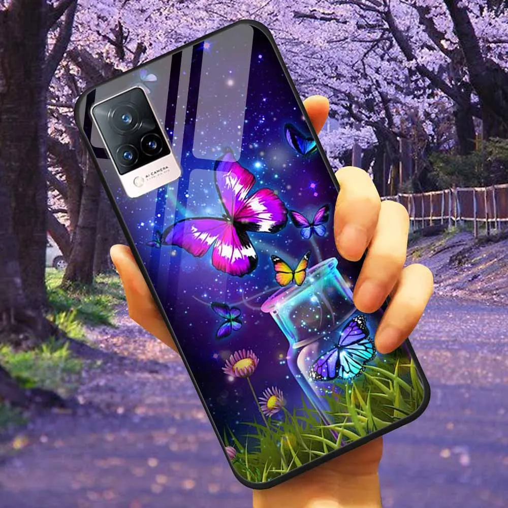 Luxury Protective Soft Bumper Hard Back Phone Case with Tempered Glass
