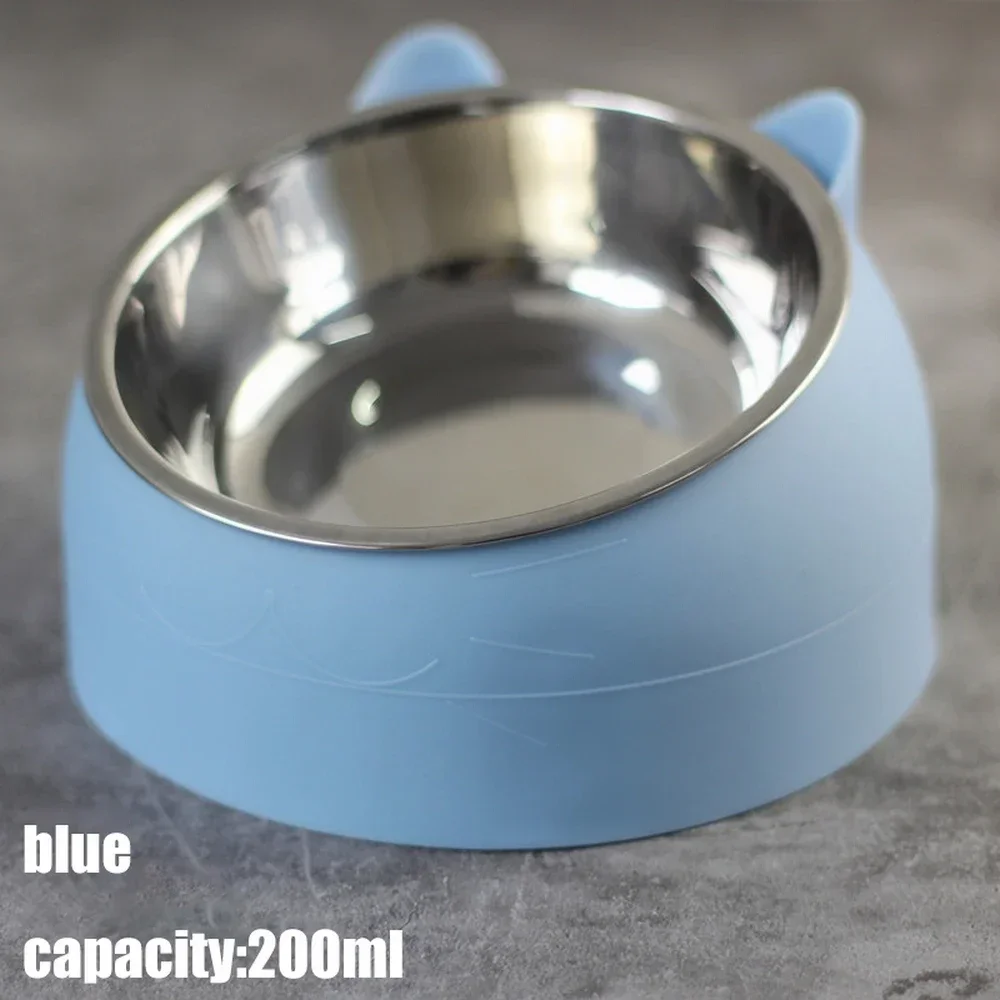 Cat Dog Bowl 15 Degrees Raised Stainless Steel Cat Bowls Safeguard Neck Puppy Cat Feeder Non-slip Crash Elevated Cats Food Bowl