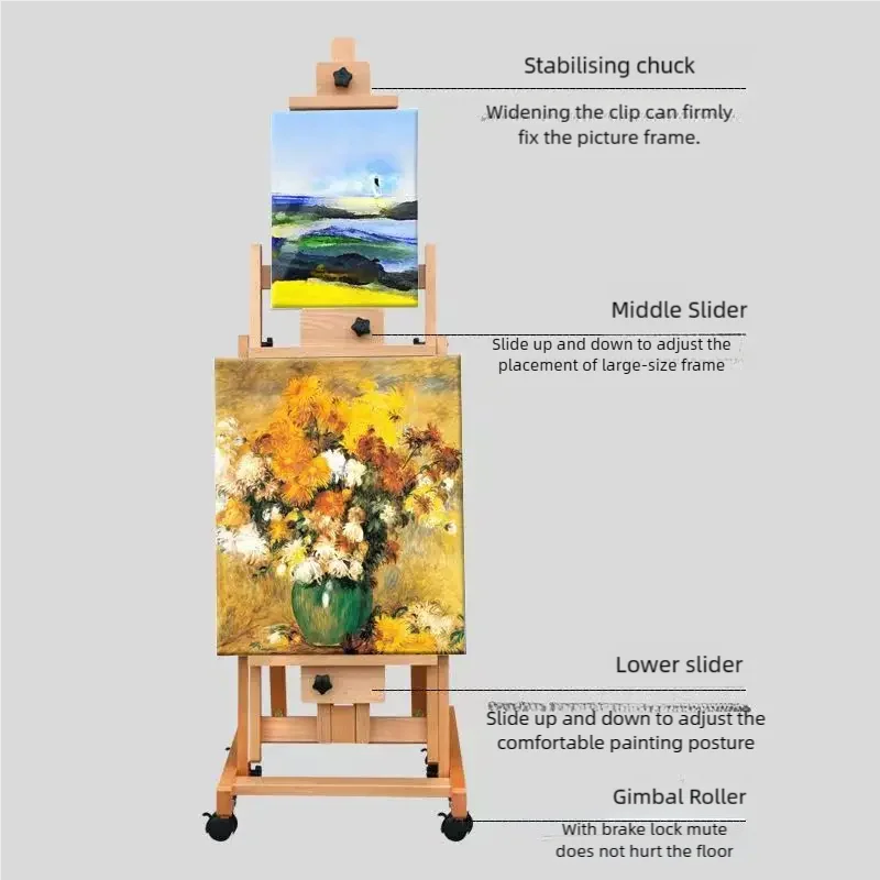 Picture Stand Flat Vertical Oil painting Frame Painting Easels Bracket Advertising Display Stand Lifting Landing Wheels