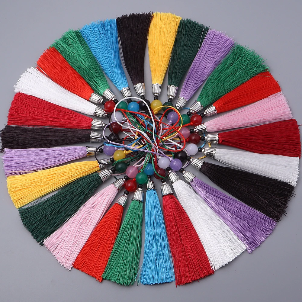 10Pcs Tassels 실키 수제 소프트 Tassels Jade Bead Tassels DIY 공예 공예 자동차 열쇠 고리 장식 펜던트 부드러운 프린지 트림