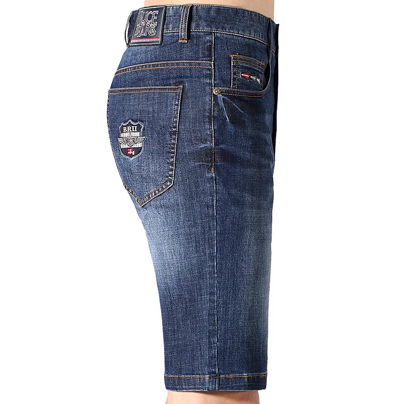 New Summer Mid Waist Jeans Shorts For Men Thin Stretch Straight Cotton Men's Shorts Fashion Knee Lenght Denim Short Big Size 40