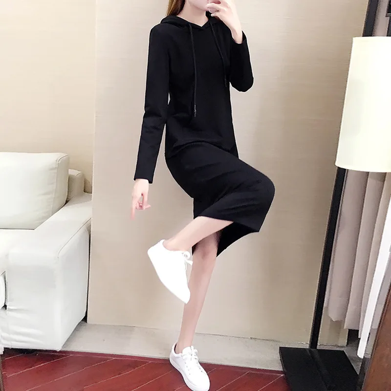 Felpa con cappuccio di media lunghezza Abito pullover slim fit a maniche lunghe autunno inverno da donna 1