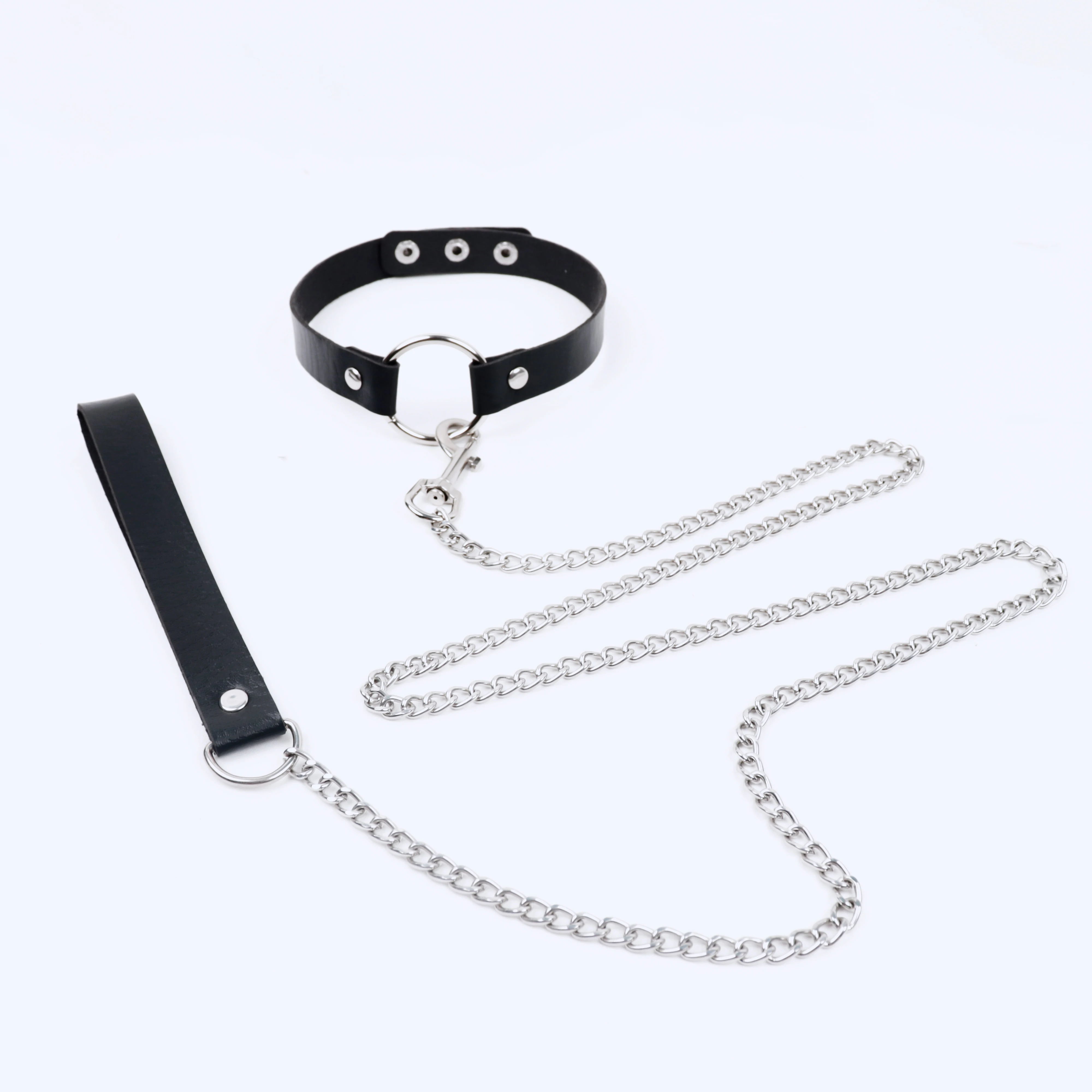 Erotic Leather Bondage Strap of Bdsm Restraint Collar with Metal Chain for Men Women Slave Role Play Traction Flirting_voghion.com