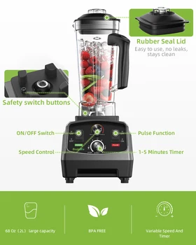 BioloMix 3HP 2200W Heavy Duty Commercial Grade Timer Blender Mixer Juicer Fruit Food Processor Ice Smoothies BPA Free 2L Jar 3