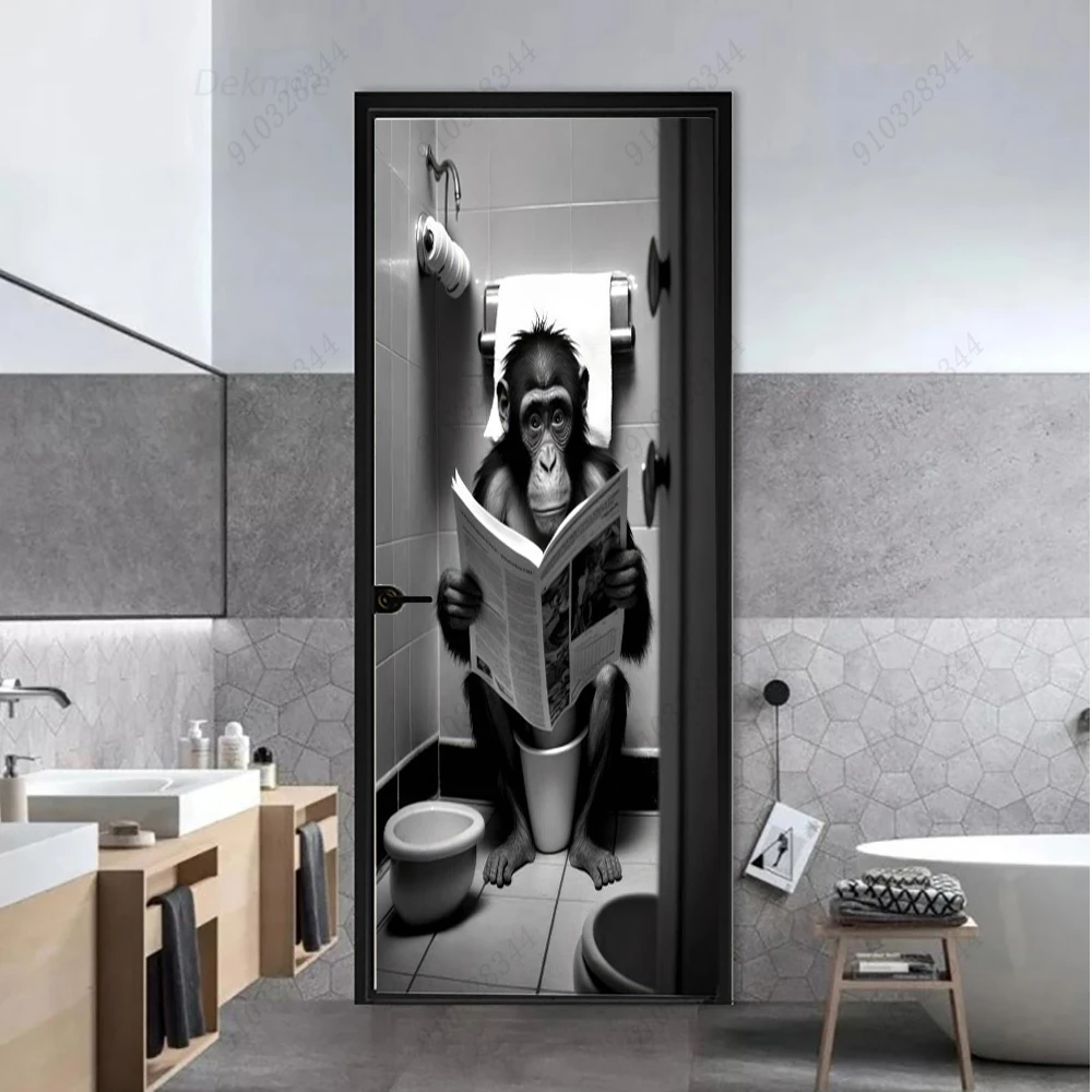 Creatieve Dierendeur Muurschildering Behang Toilet Badkamer Deur Sticker  Zelfklevende Schil En Stok Familiekamer Decoratie Posters - AliExpress, image size:1000x1000