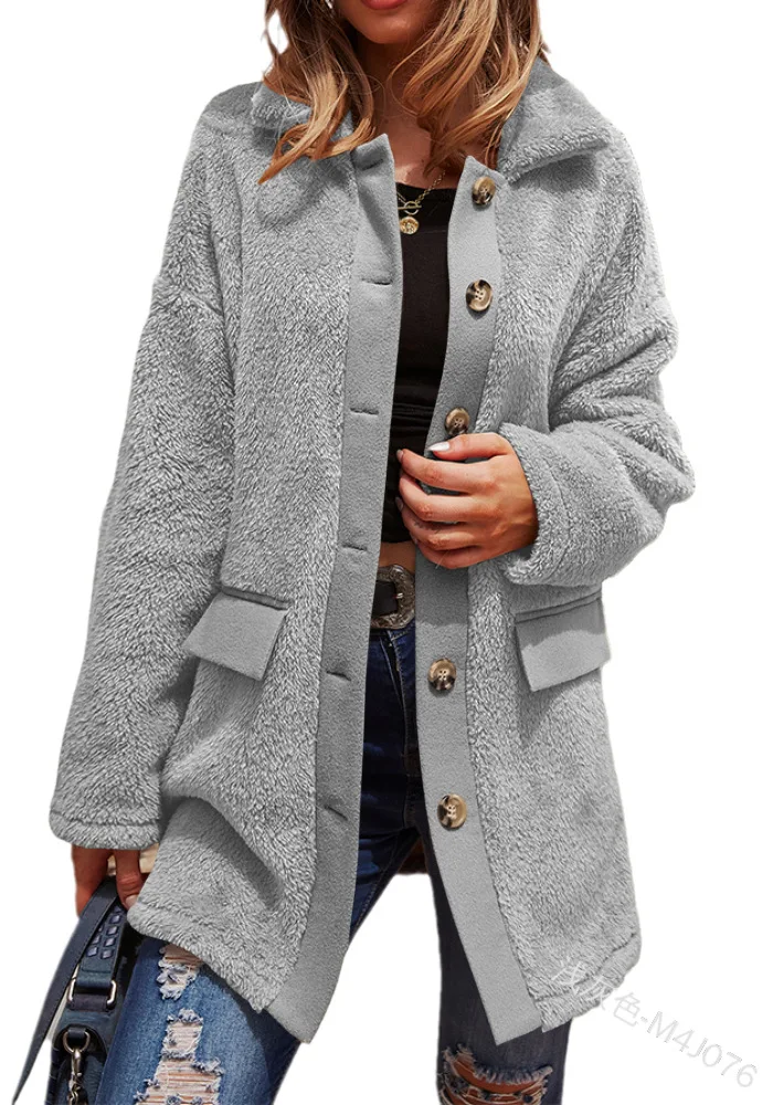 

Women Coat Solid Color Warm Fleece Single-breasted Lint Collar Fashion Long Sleeve Lapel New Autumn And Winter Coat Tide