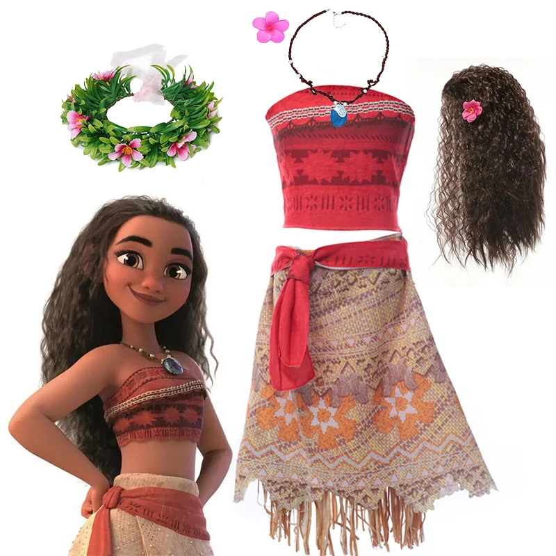 Disfraz De Vaiana Para Niña Con Vestido, Corona De Flores Y Collar – Set Completo De Princesa Moana Para Cumpleaños, Carnaval Y Cosplay