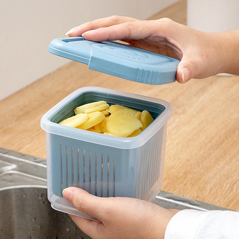 Kitchen Fruits Vegetables Storage Box Fridge Ginger Scallion Onion Fresh-keeping Container Food Drain Crisper Organizer 6