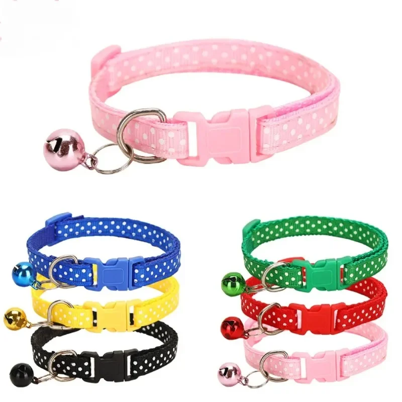 Reflective Elastic Pet Collar with Adjustable Security and Bell, Polka Dot Design