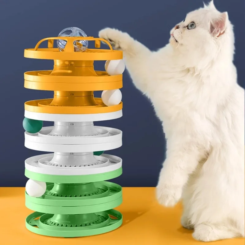 CatTowerToy3LayerTracksCatsTurntableToyWithGlowingBall