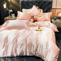Solid Rayon Silk Bedding Set with Duvet Cover Bed Sheet Pillowcases Luxury King Single Double Couple Satin Pillow Case Bedsheet 6