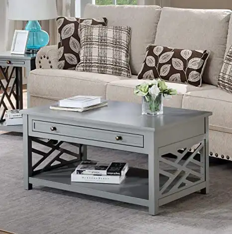

36"W Wood Coffee Table with 1-Drawer, Gray