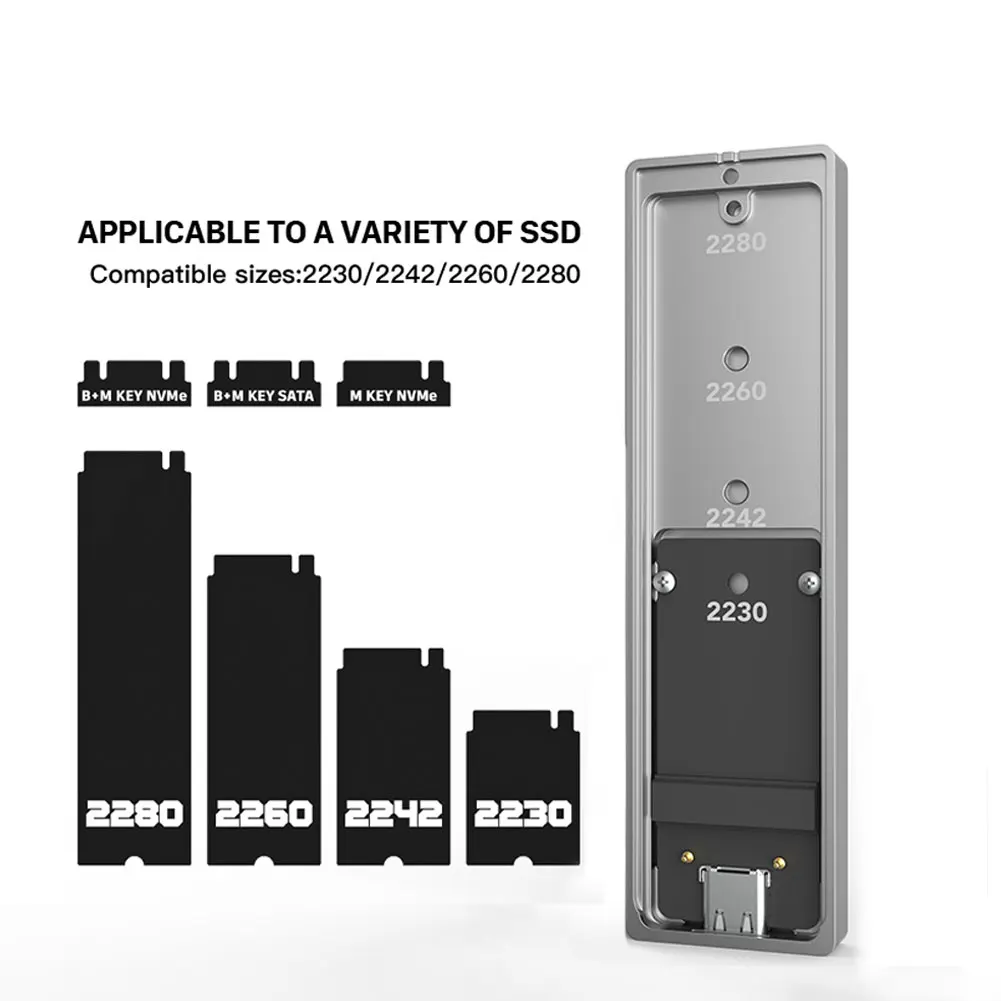 듀얼 프로토콜 M.2 SSD 케이스 (쿨링 팬 포함) M2 NVMe NGFF SATA SSD 디스크 지원 (팬 포함) PCIe M 키 및 B M 키 USB C 10Gbps
