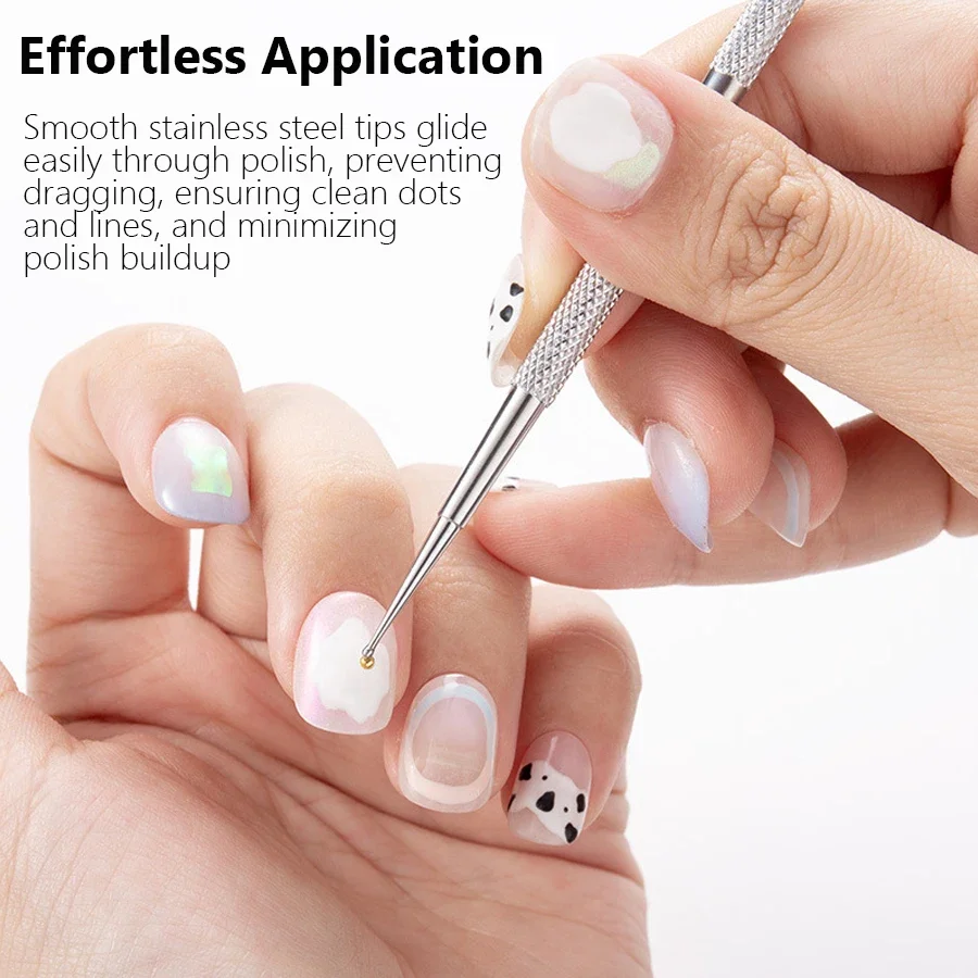 Nail Art Dotting Pen 5Pcs Dual End Stainless Steel Design Painting Picking Dot Rhinestones Crystal Gems Acrylic Manicure Tools
