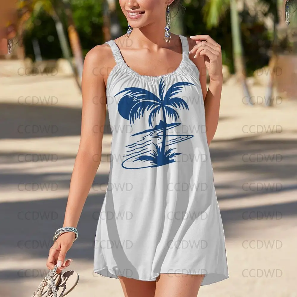 

Cool Summer Dresses Woman 2022 Luxury Dress Women's 3D Print Elegant Seaside Coconut Tree Sweet Sundresses Fashion Soft Clothing