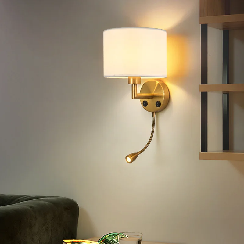 E27 LED Fabric Lampshade Adjustable Angle Wall Light USB Charging Port Bedroom Bedside Reading Light Home Decoration Wall Lamp led wall lamp wall light led reading light