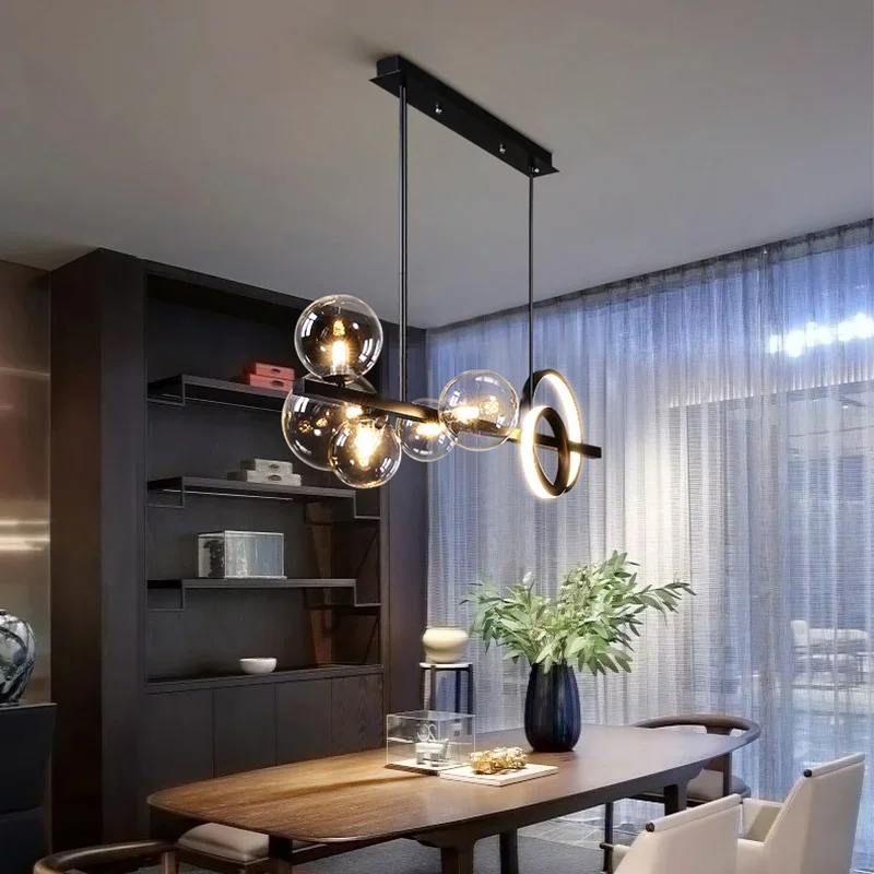 Scandinavia LED Chandelier with Glass Ball Pendant Light for Kitchen Table Dining