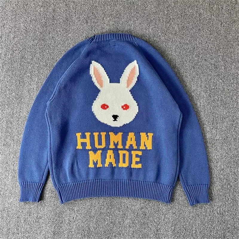 HUMAN MADE 23AW Rabbit Jacquard Weave Loose And Comfortable Knitwear  Sweater Lovers Round Neck Insert Men's And Women's Top