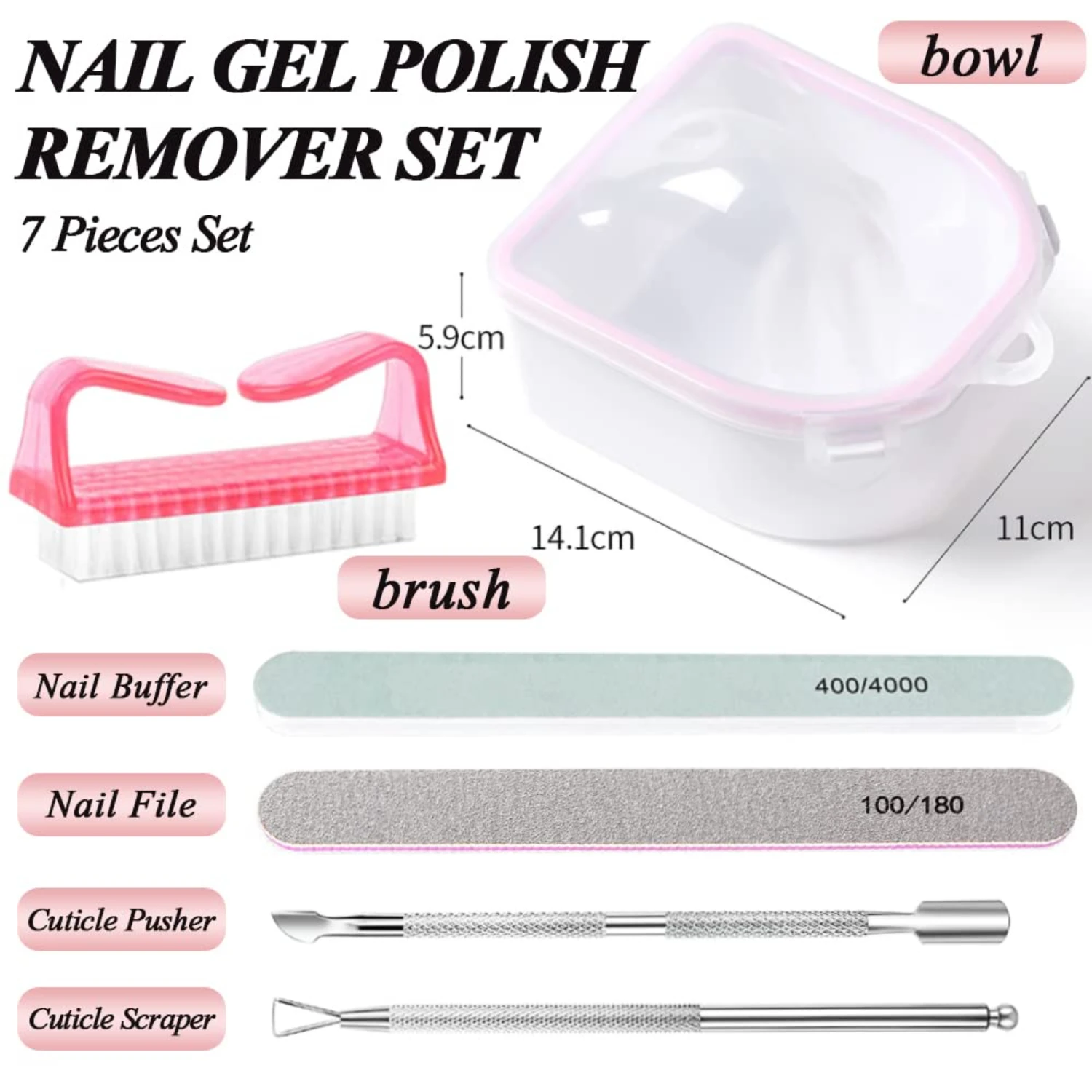 Professional Nail Polish Remover Kit-Deluxe Soaking Set for Acrylic Dip Powder-Manicure Essentials with Cuticle Pusher, Nail