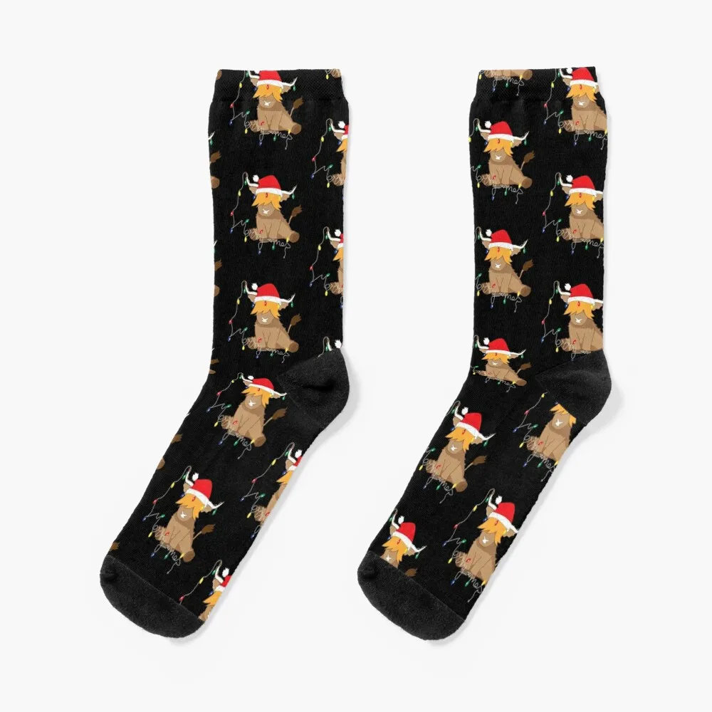 Cute highland cow christmas Socks set Heating sock Girl'S Socks Men's flapper dance girl midjourney ai artwork socks sock man christmas funny socks woman hiking boots
