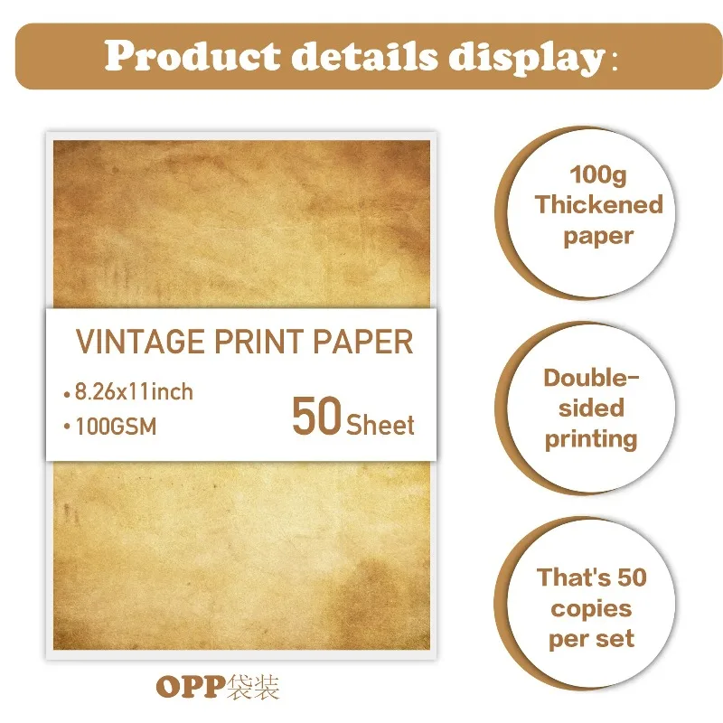 50매 빈티지 A4 용지, 양면 앤틱 스타일 편지지, 초대장, 편지, 저널 및 DIY 공예용 210×285mm