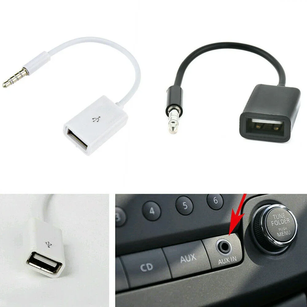 1x Universal Car Styling 3.5mm Male AUX Audio Plug Jack To USB 2.0 Female Converter Cord Cable Car MP3 Accessories 2 Colours