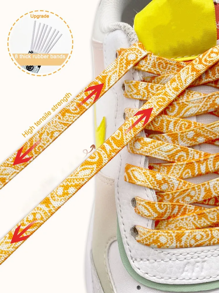Neue Cashew-Blumen-Elastik-Schnürsenkel für Sneaker, Kinder und Erwachsene, 8 mm, flache Schnürsenkel ohne Binden, Schnürsenkel ohne Knoten für Schuhe, Zubehör – Detail 4