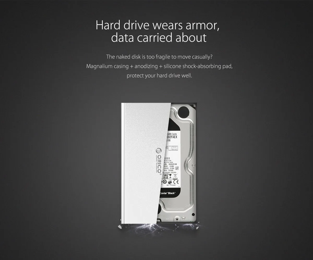 External Hard Drive Enclosure ORICO 2.5 Inch HDD SATA to USB3.0 5Gbps & 6Gbps Aluminum with Free Protection Bag
