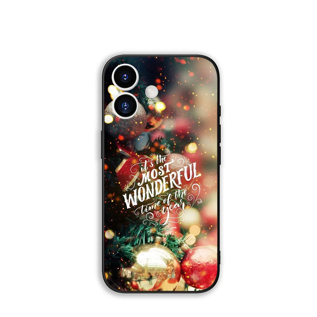 Festive Holiday Themed Phone Case with Christmas Tree, Deer, and Snowman Design
