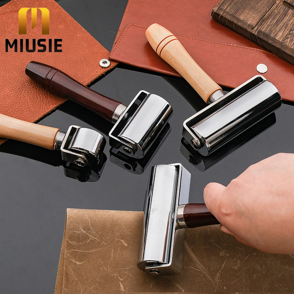 MIUSIE Wooden Handle Leather Press Edge Roller Leather Roller Tool Edge Creaser Craft Laminating Work Tool 26/60/100mm