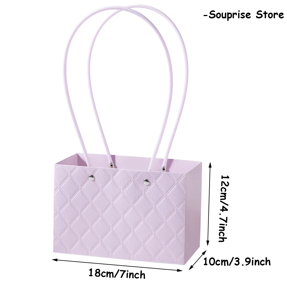Portable Flower Box Kraft Paper Handy Gift Bag with Handle Rose Packaging Handbag Cardboard Bag for Wedding Birthday Party Decor