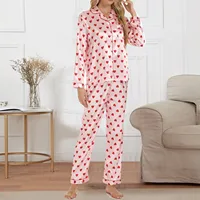 Women Satin Pajamas Cozy Lounge Set Winter Long Sleeve Buttons Lapel Top & Pants Loungewear 2 Piece Sleepwear Button-Down Pj Set 1