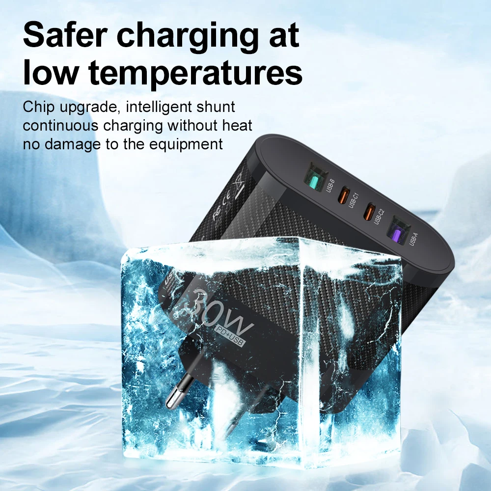 30W USB 4 Ports Fast Charging Quick Charge 3.0 Portable Wall Mobile Phone Charger Adapter For iPhone 15 14 Samsung Huawei Xiaomi