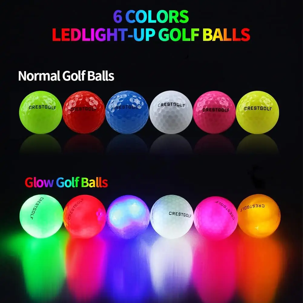 Golf Balls Crestgolf LED Golf Balls for Night Glow in The Dark Golf Ball with 4 Light Super Bright Six Colors
