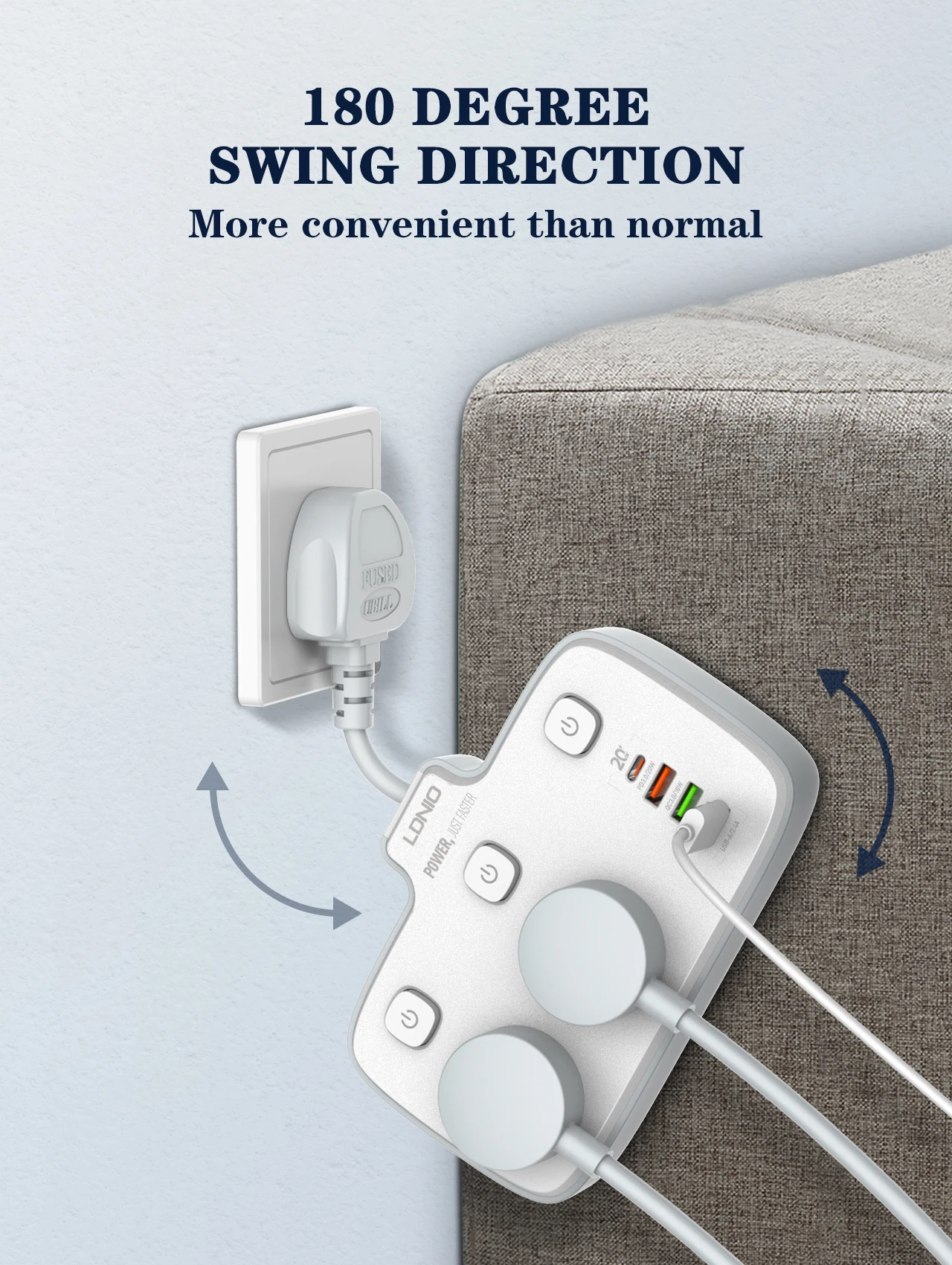 LDNIO SC2413 Fast Charging Power Strip With PD & QC Port Protector Power Strip Type C Universal Outlet Extension EU UK Plug