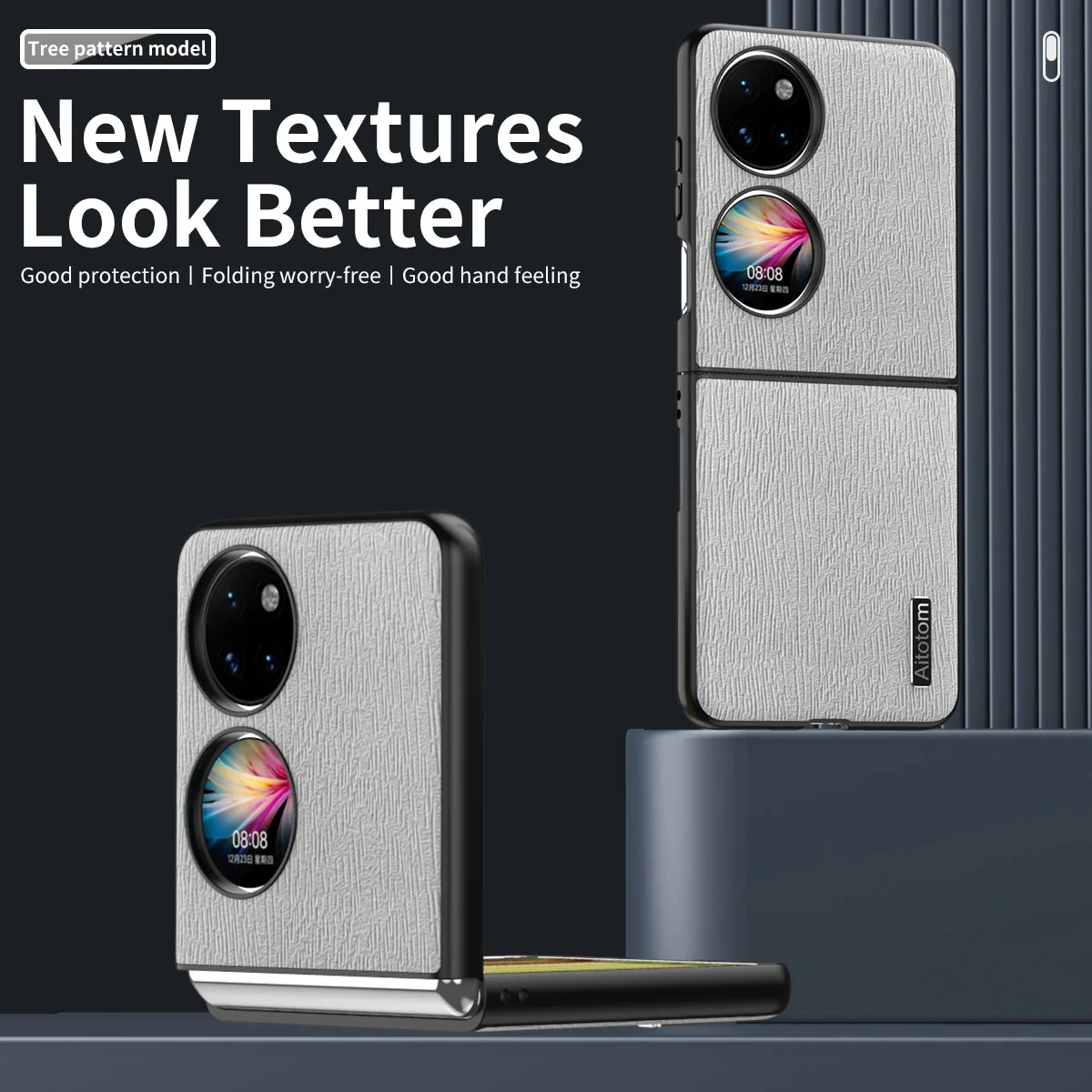 

for Huawei P50 Pocket Phone Case Leather Tree Pattern Luxury Frosted Hard PC Frame Cute Folding Cover P50Pocket BAL-AL00 BAL-L49