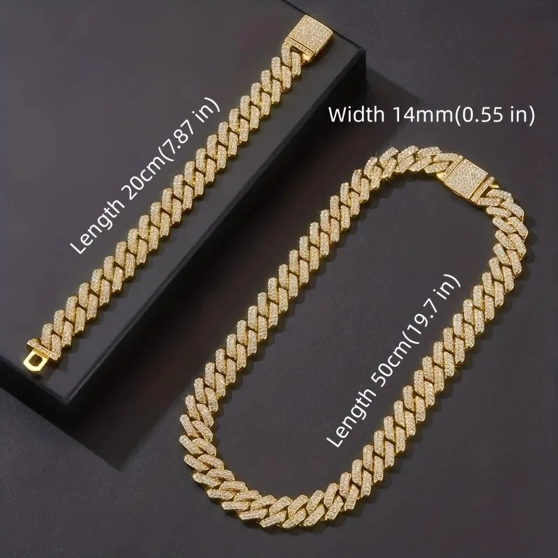 Chain Bracelet Men's Cuban Bracelet Accessory Set Miami Hip Hop Rap Sparkly Zircon Cuban Chain