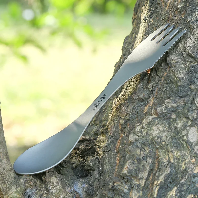 Pure Titanium Multi-purpose Picnic Fork Spoon Ultra Light Camping Tableware 3 In 1 Outdoor Camping Accessories Portable Cutlery